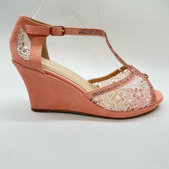 Top Moda Sandal Womens 7.5‎ Pink  Rhinestone Strappy Lace Sandal NEW - Picture 3 of 8